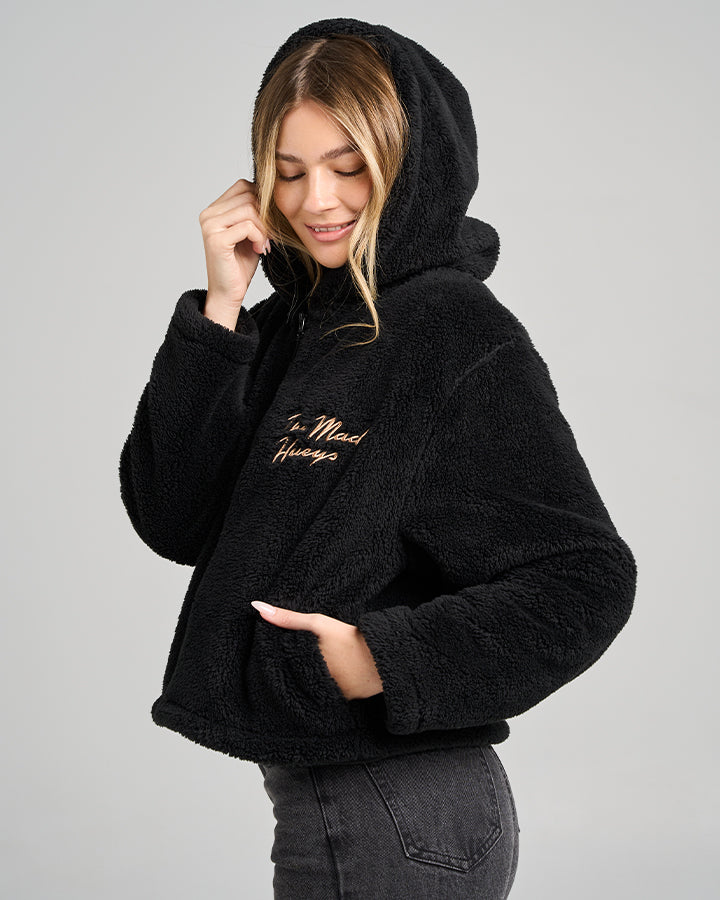 SEAHORSE HUEYS | WOMENS HOODED ZIP THROUGH - BLACK