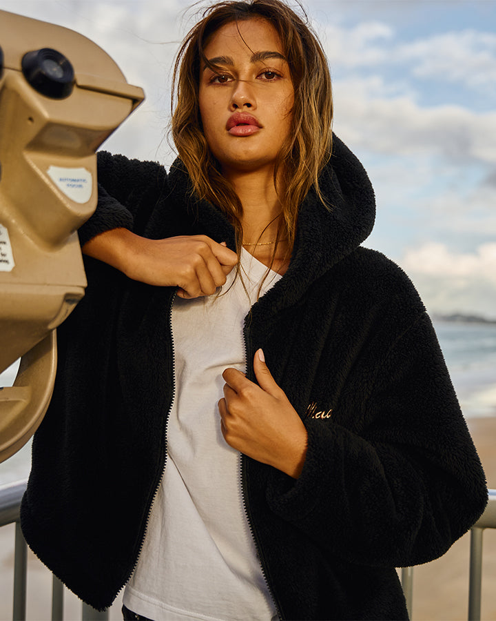 SEAHORSE HUEYS | WOMENS HOODED ZIP THROUGH - BLACK