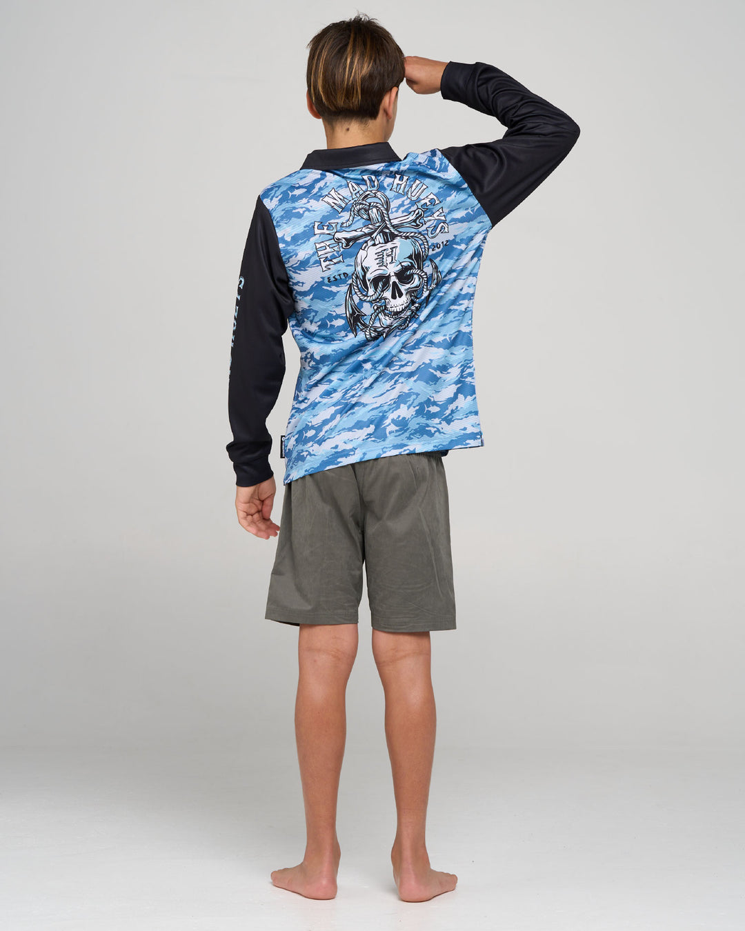 ROPE SKULL ANCHOR | YOUTH UPF 50+ FISHING JERSEY - STEEL BLUE