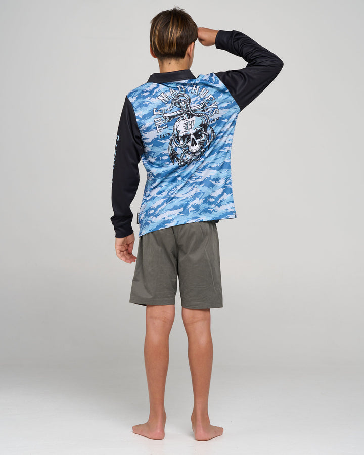 ROPE SKULL ANCHOR | YOUTH UPF 50+ FISHING JERSEY - STEEL BLUE