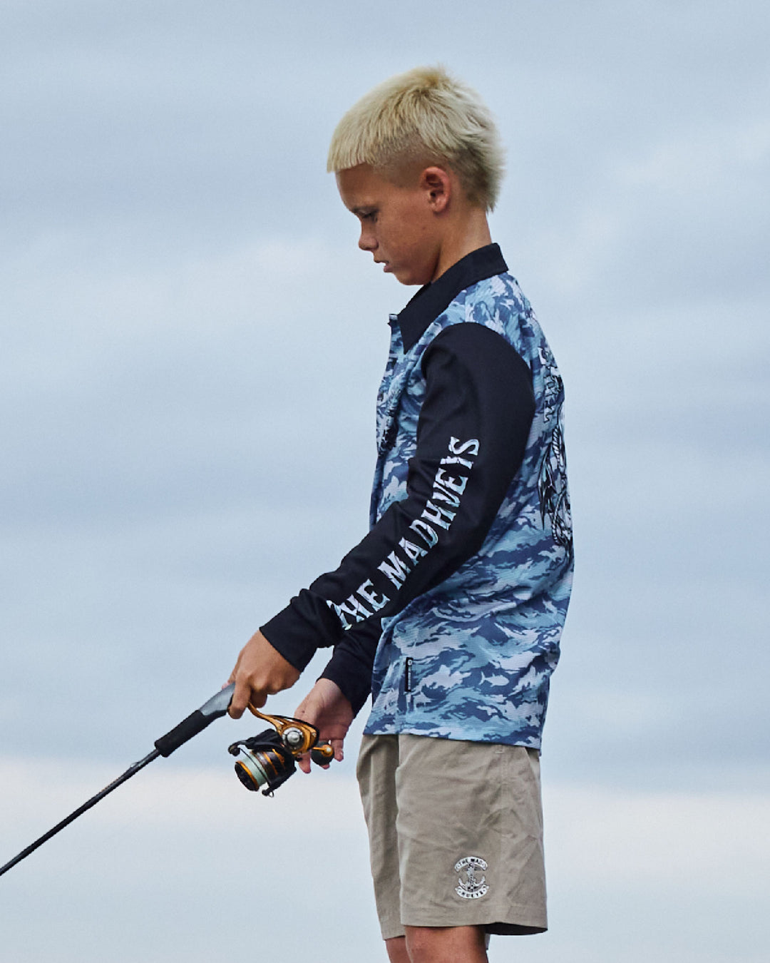 ROPE SKULL ANCHOR | YOUTH UPF 50+ FISHING JERSEY - STEEL BLUE