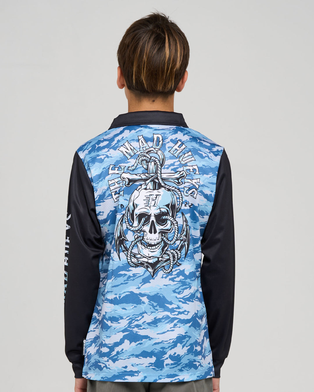 ROPE SKULL ANCHOR | YOUTH UPF 50+ FISHING JERSEY - STEEL BLUE