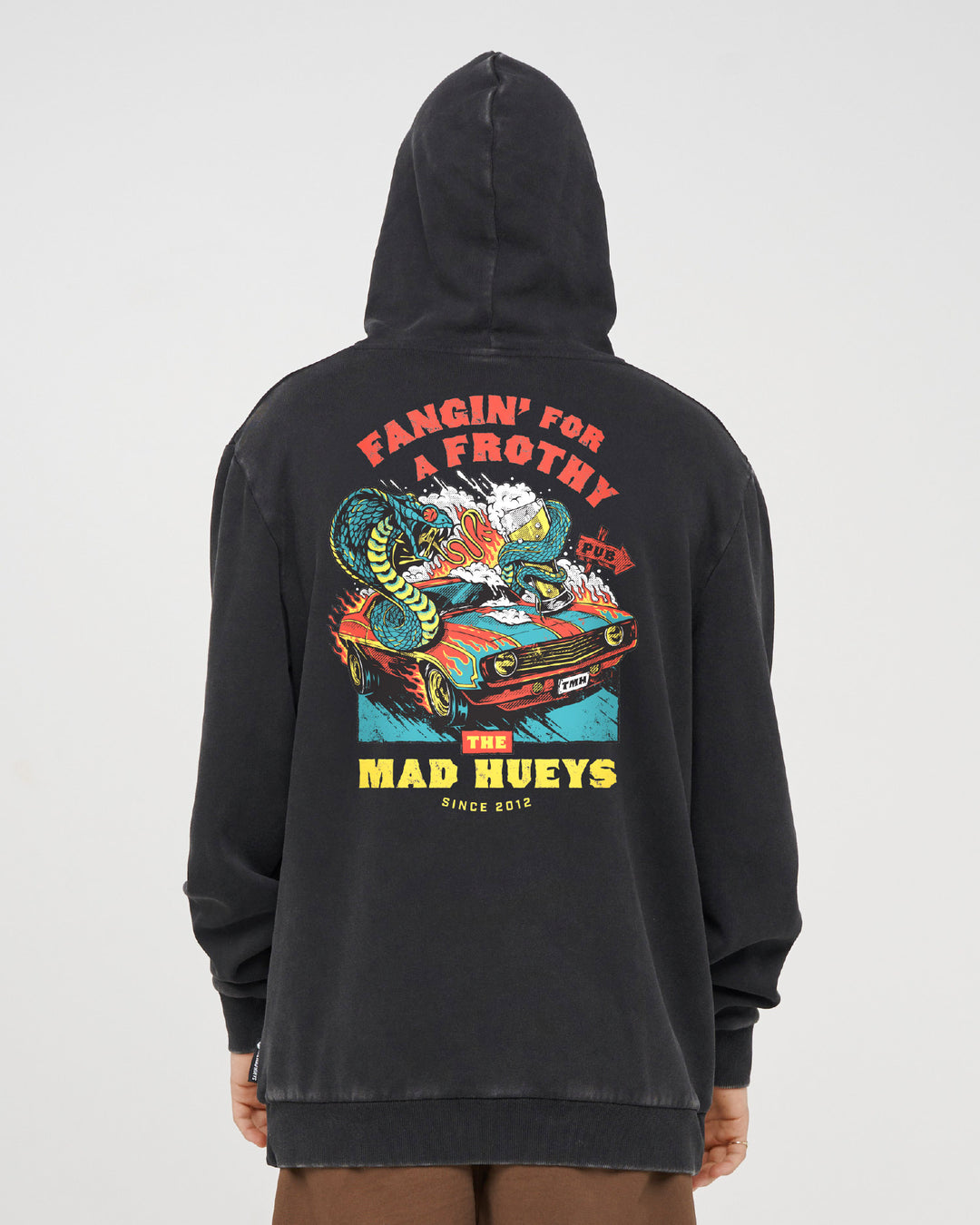FROTHY FANGING | HOODED PULLOVER - WASHED BLACK