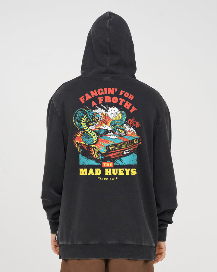 FROTHY FANGING | HOODED PULLOVER - WASHED BLACK