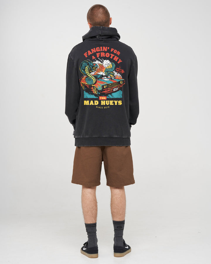 FROTHY FANGING | HOODED PULLOVER - WASHED BLACK