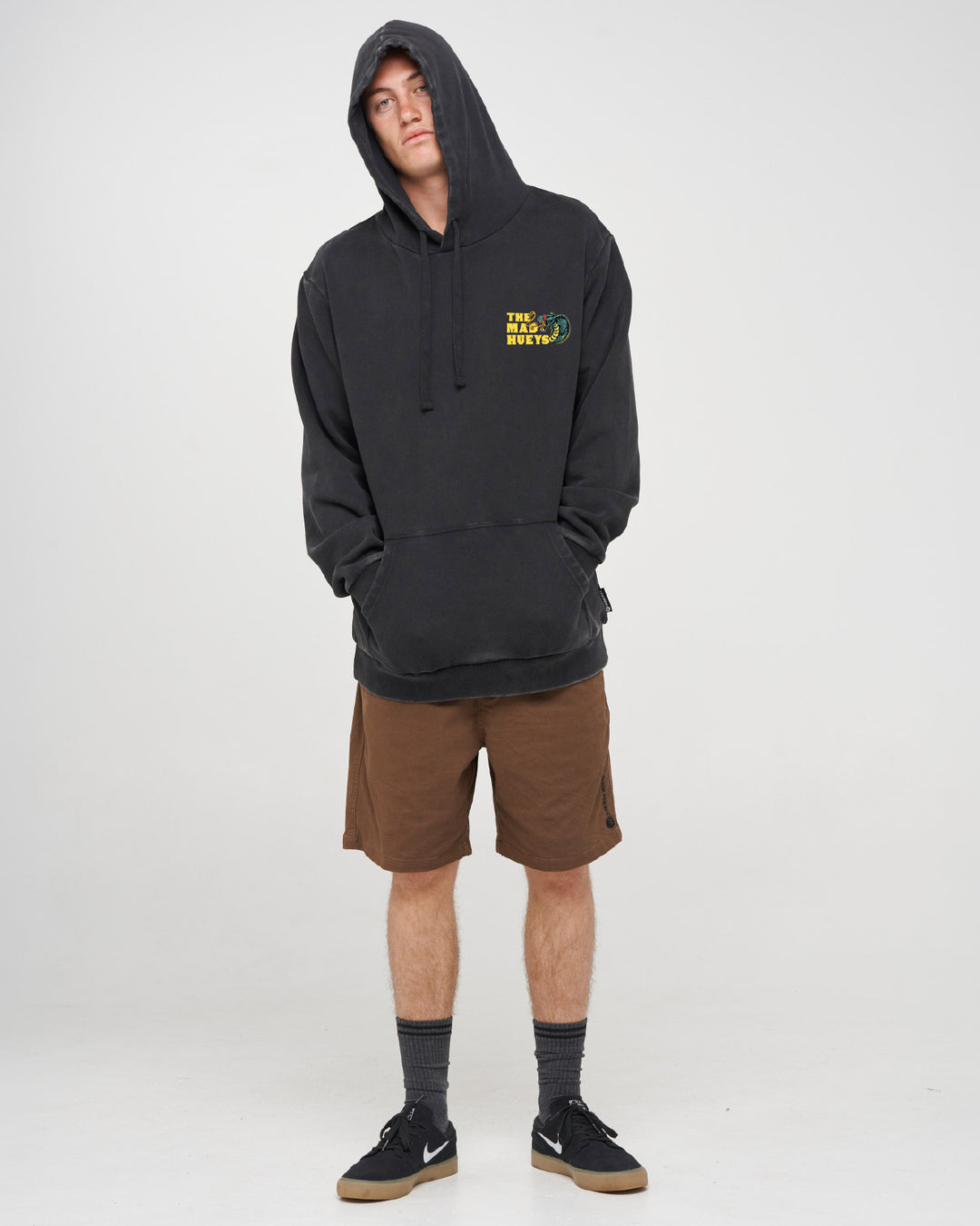 FROTHY FANGING | HOODED PULLOVER - WASHED BLACK