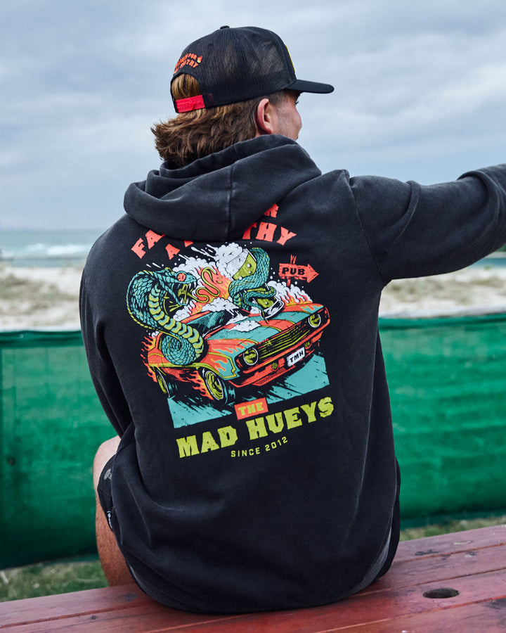 FROTHY FANGING | HOODED PULLOVER - WASHED BLACK