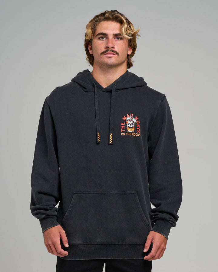 TRIPLE ON THE ROCKS | HOODED PULLOVER  - WASHED BLACK