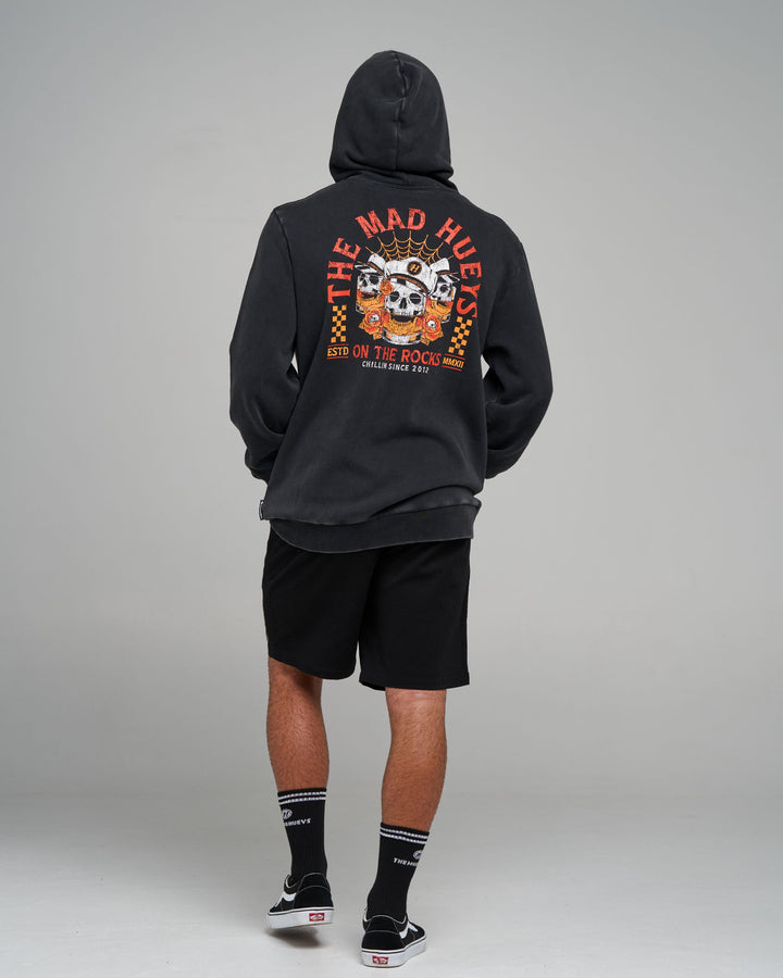 TRIPLE ON THE ROCKS | HOODED PULLOVER  - WASHED BLACK