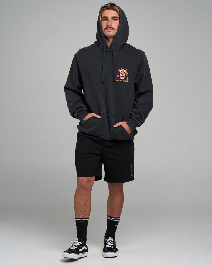 TRIPLE ON THE ROCKS | HOODED PULLOVER  - WASHED BLACK