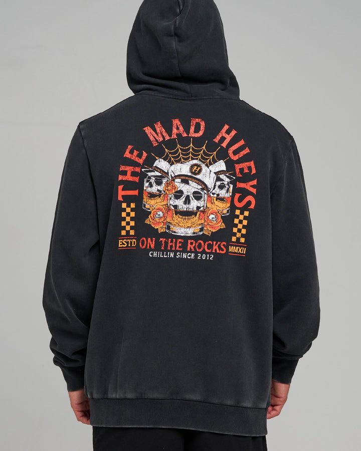 TRIPLE ON THE ROCKS | HOODED PULLOVER  - WASHED BLACK