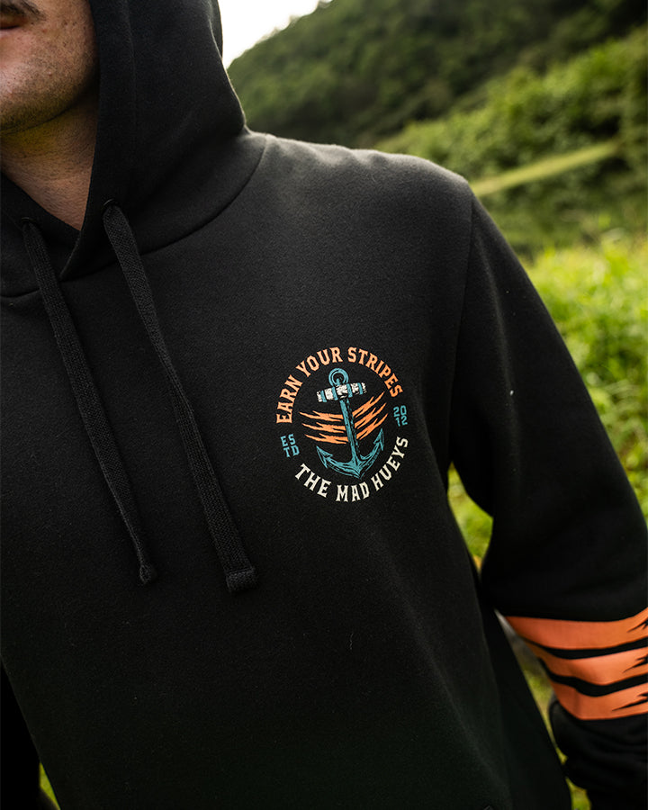 EARN STRIPES | HOODED PULLOVER - BLACK