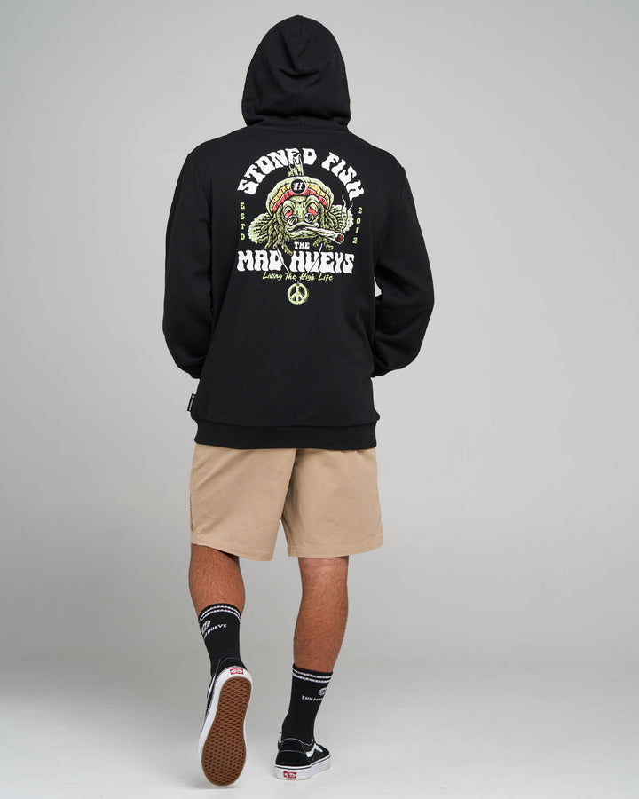 STONED FISH | HOODED PULLOVER - BLACK