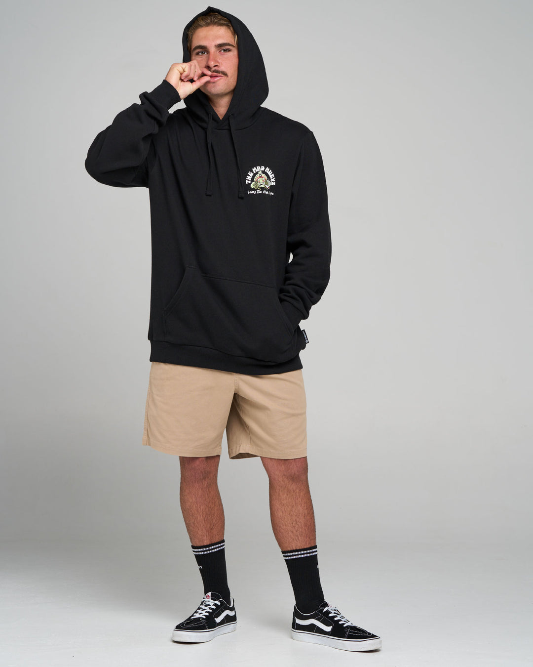 STONED FISH | HOODED PULLOVER - BLACK