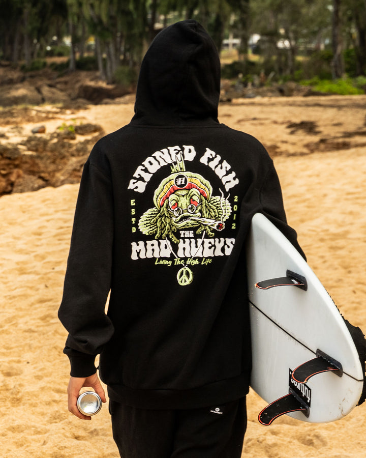 STONED FISH | HOODED PULLOVER - BLACK
