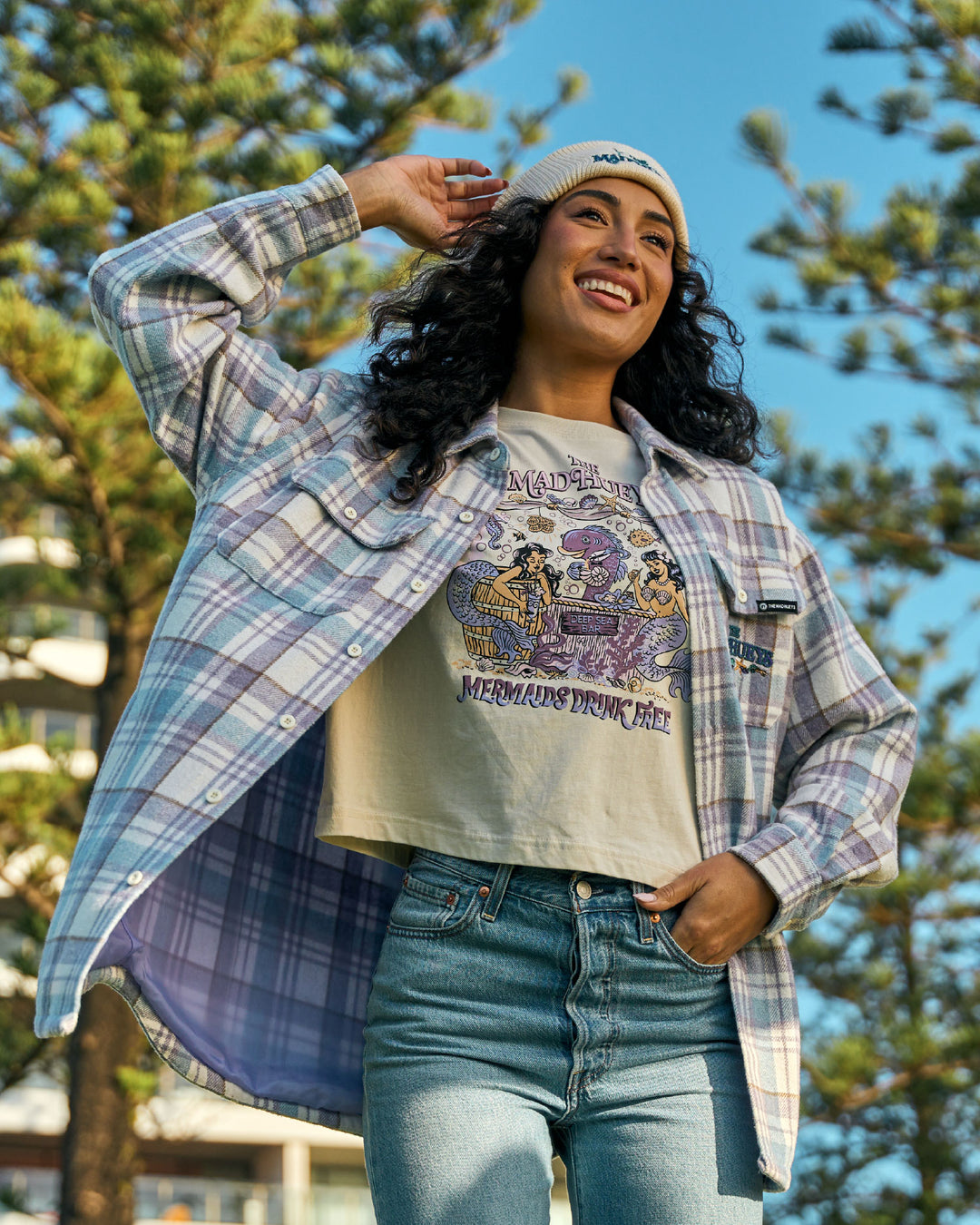 MERMAIDS DRINK FREE | WOMENS OVERSIZED SHACKET - LAVENDER