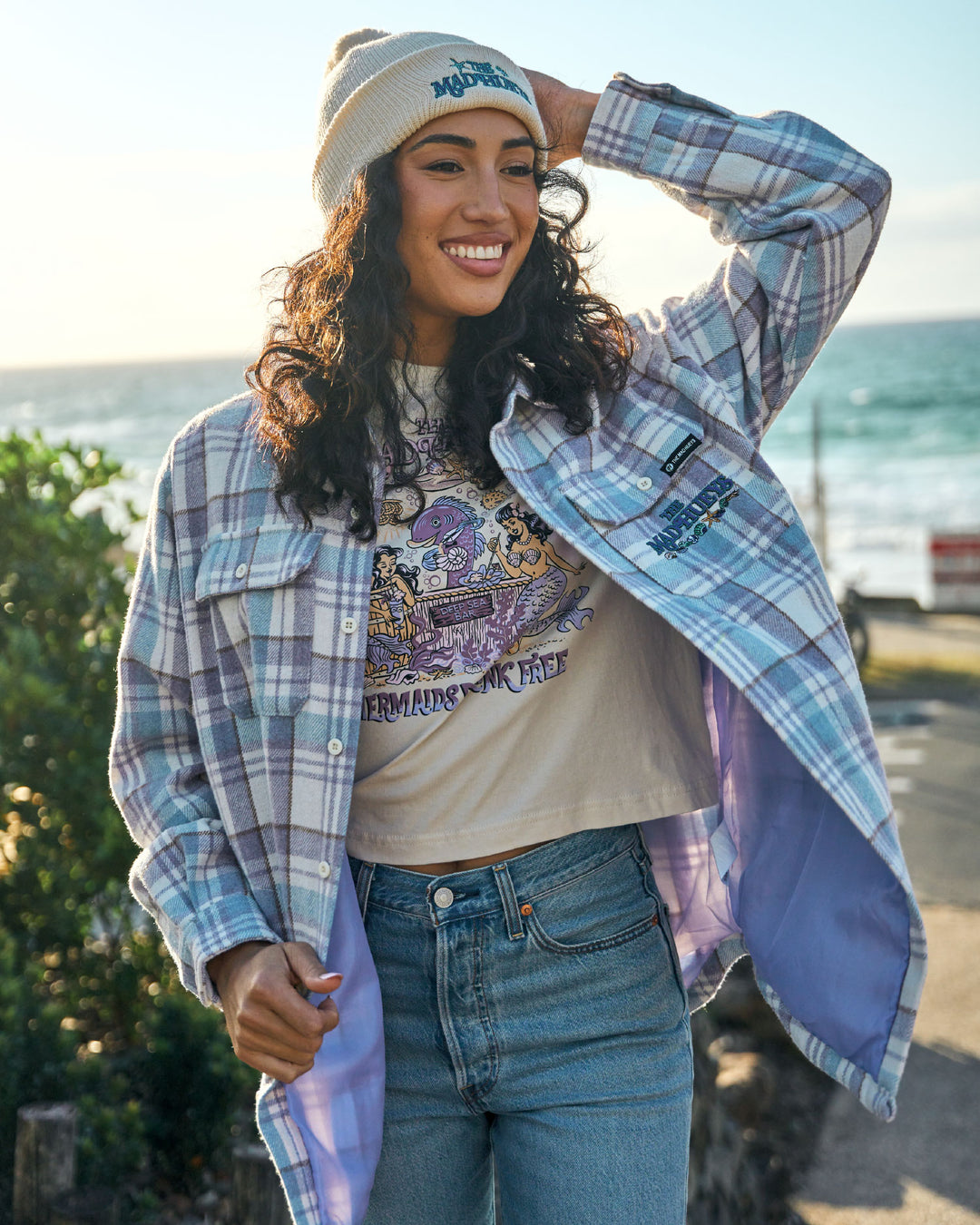 MERMAIDS DRINK FREE | WOMENS OVERSIZED SHACKET - LAVENDER