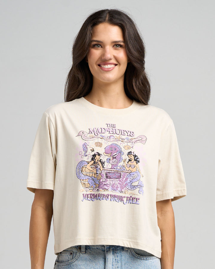 MERMAIDS DRINK FREE | WOMENS BOXY TEE - STONE