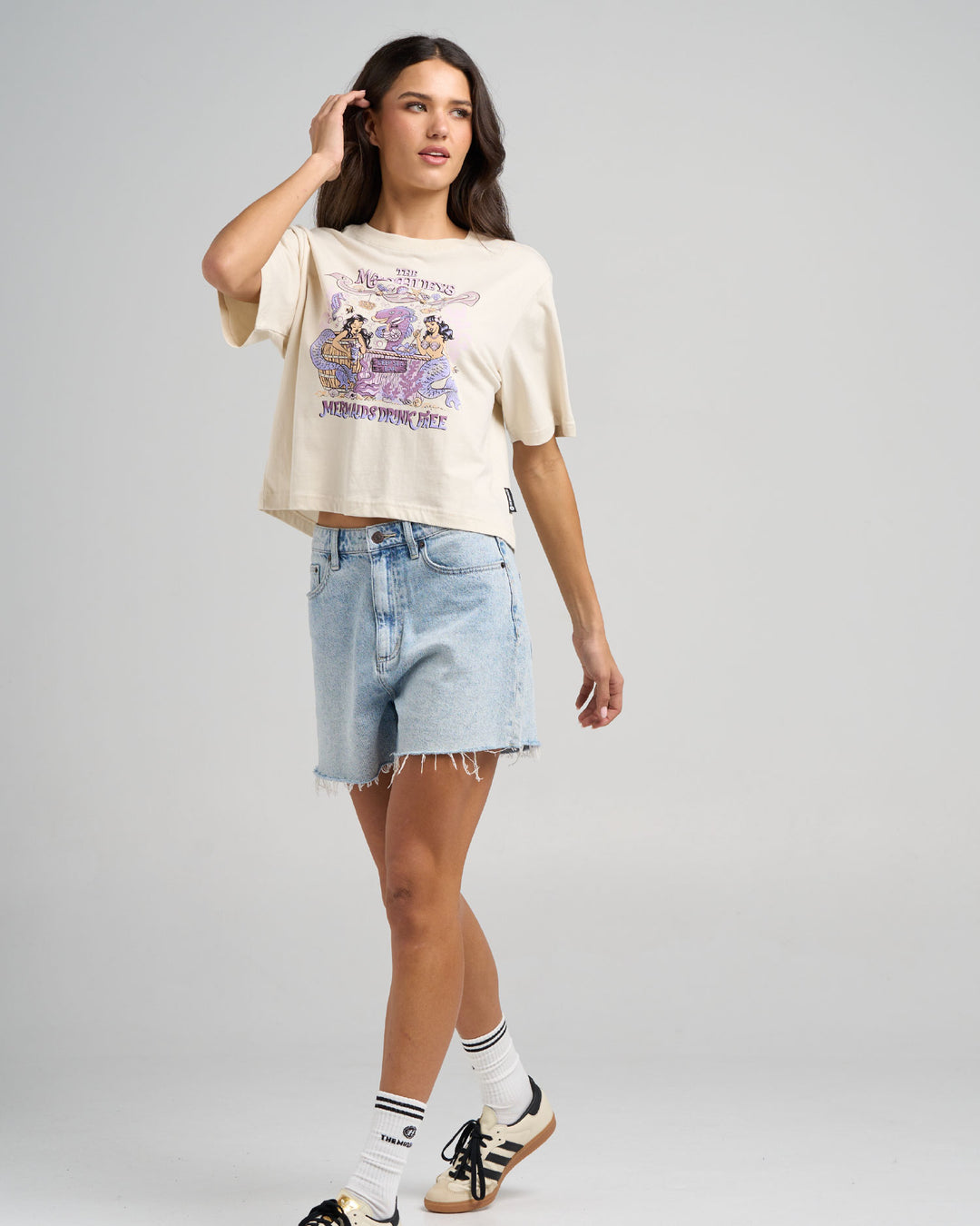 MERMAIDS DRINK FREE | WOMENS BOXY TEE - STONE
