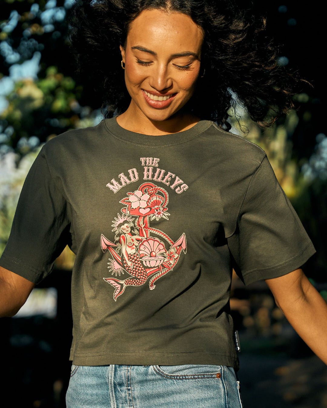MERMAID ANCHOR | WOMENS BOXY TEE - CHARCOAL