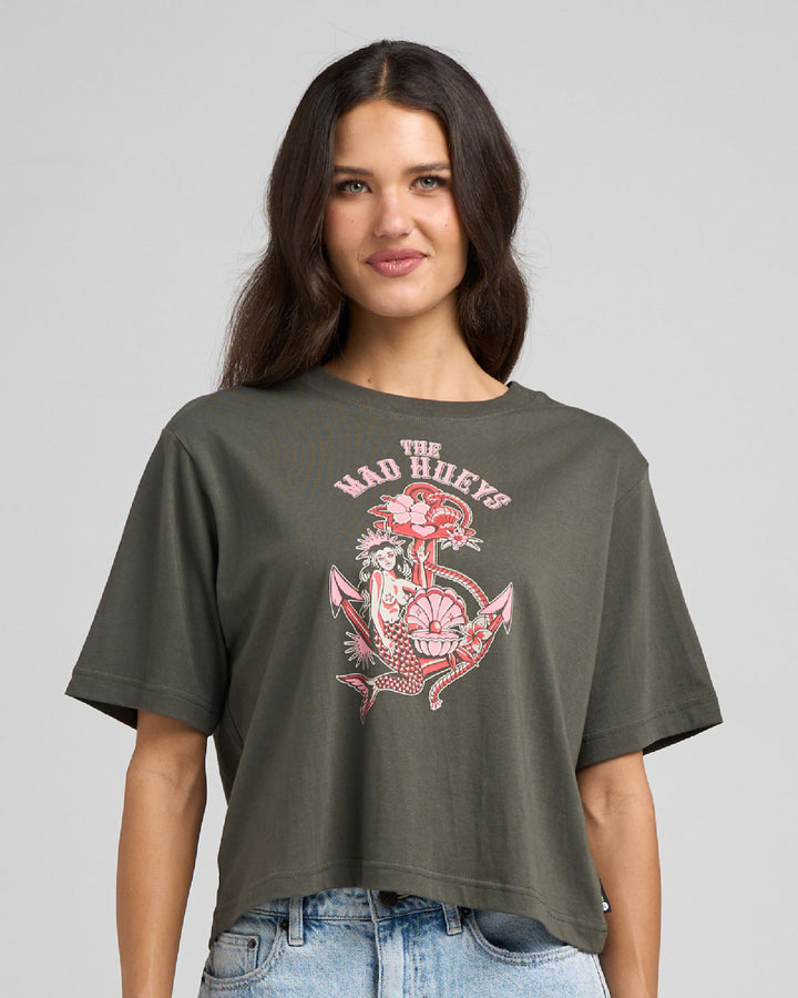 MERMAID ANCHOR | WOMENS BOXY TEE - CHARCOAL