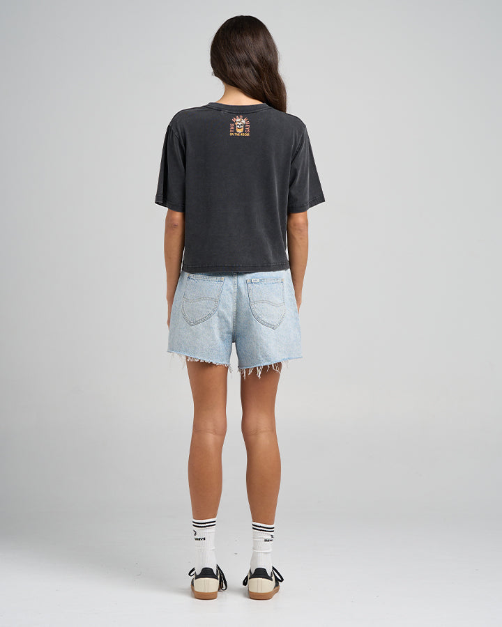 TRIPLE ON THE ROCKS | WOMENS BOXY TEE - WASHED BLACK