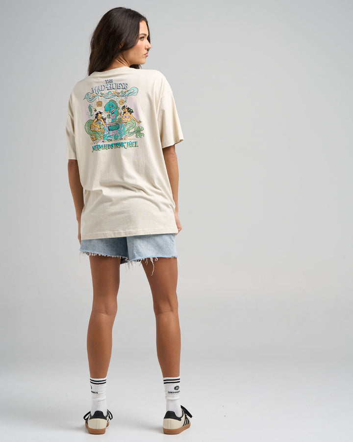 MERMAIDS DRINK FREE | WOMENS OVERSIZED TEE - STONE