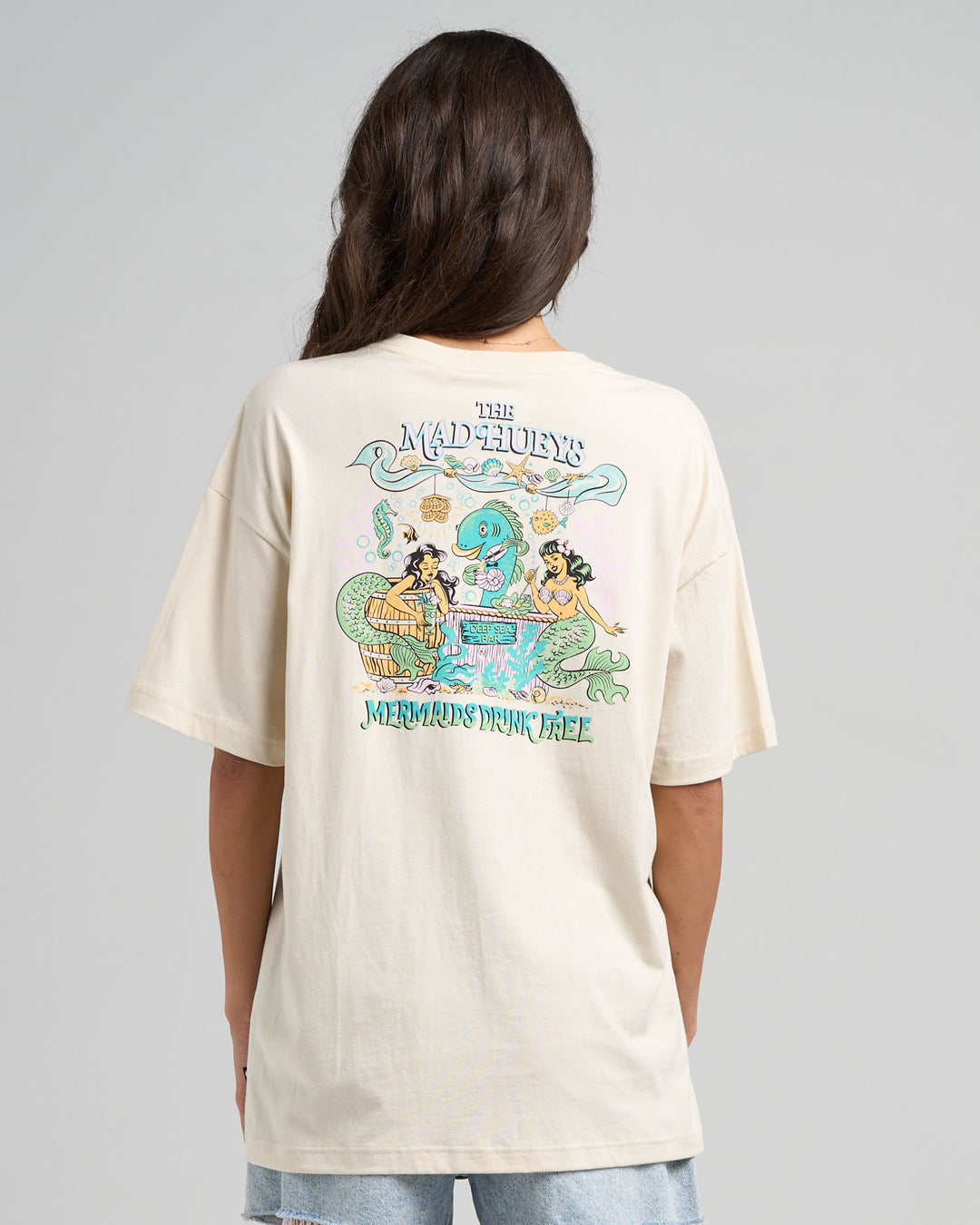 MERMAIDS DRINK FREE | WOMENS OVERSIZED TEE - STONE