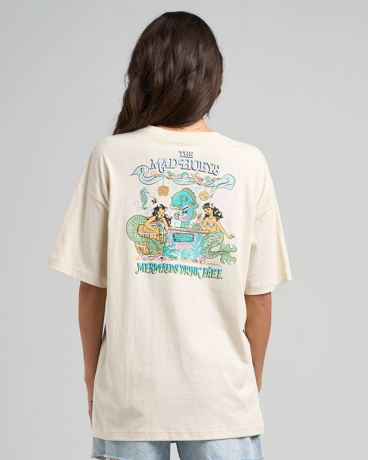 MERMAIDS DRINK FREE | WOMENS OVERSIZED TEE - STONE