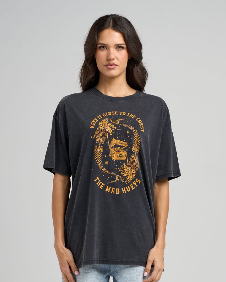 CLOSE CHEST | WOMENS OVERSIZED TEE - WASHED BLACK