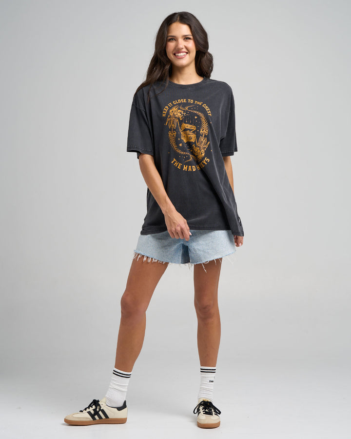CLOSE CHEST | WOMENS OVERSIZED TEE - WASHED BLACK