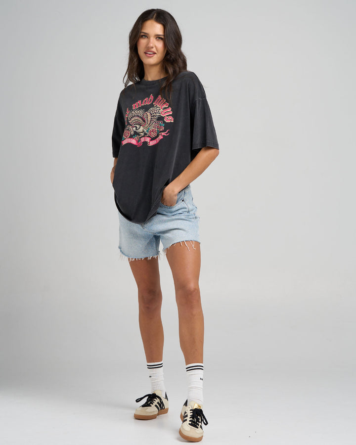 HIGH SEAS HUEYS | WOMENS OVERSIZED TEE - WASHED BLACK