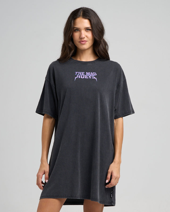 BORN TO HUEYS | WOMENS TEE DRESS - WASHED BLACK