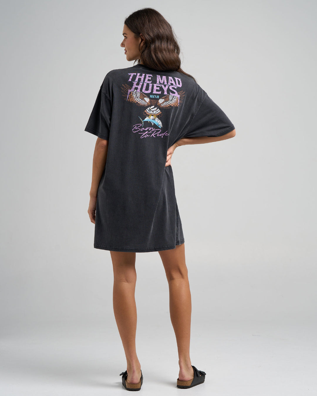 BORN TO HUEYS | WOMENS TEE DRESS - WASHED BLACK