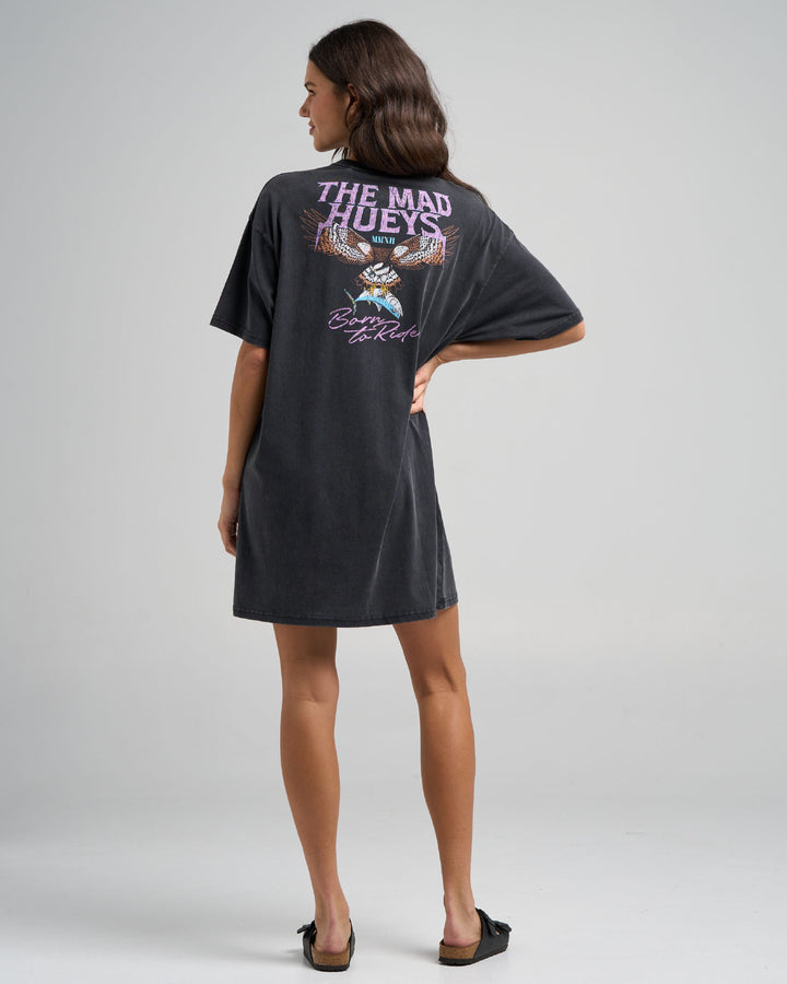 BORN TO HUEYS | WOMENS TEE DRESS - WASHED BLACK