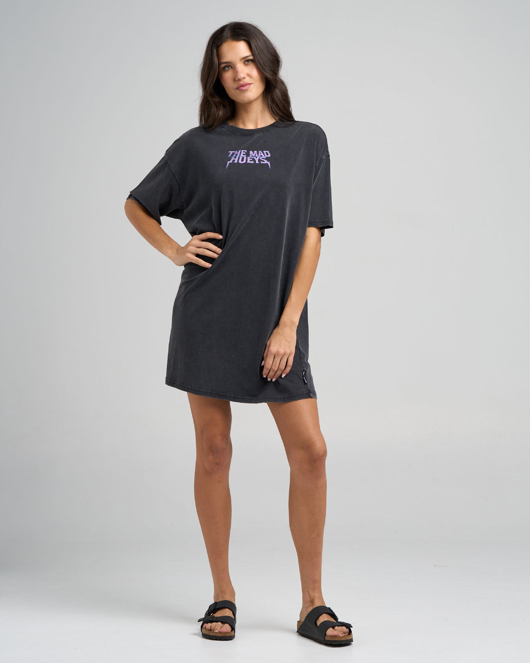 BORN TO HUEYS | WOMENS TEE DRESS - WASHED BLACK