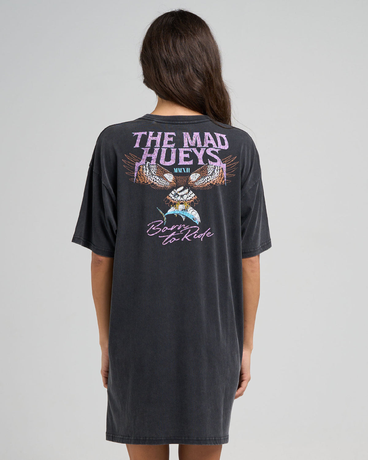 The Mad Hueys Born To Hueys women's T-shirt Dress in Washed Black