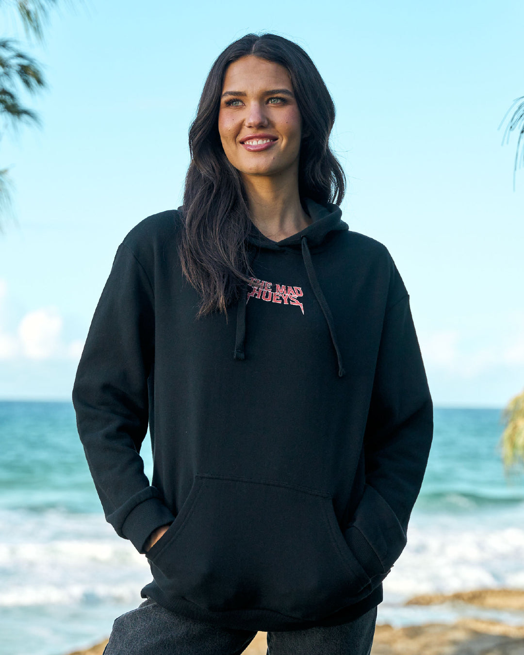 BORN TO HUEYS | WOMENS HOODED PULLOVER - BLACK