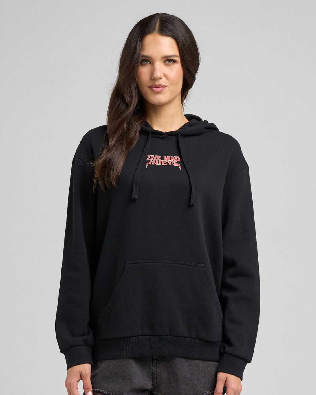 BORN TO HUEYS | WOMENS HOODED PULLOVER - BLACK