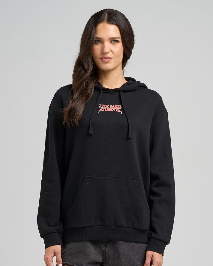 BORN TO HUEYS | WOMENS HOODED PULLOVER - BLACK