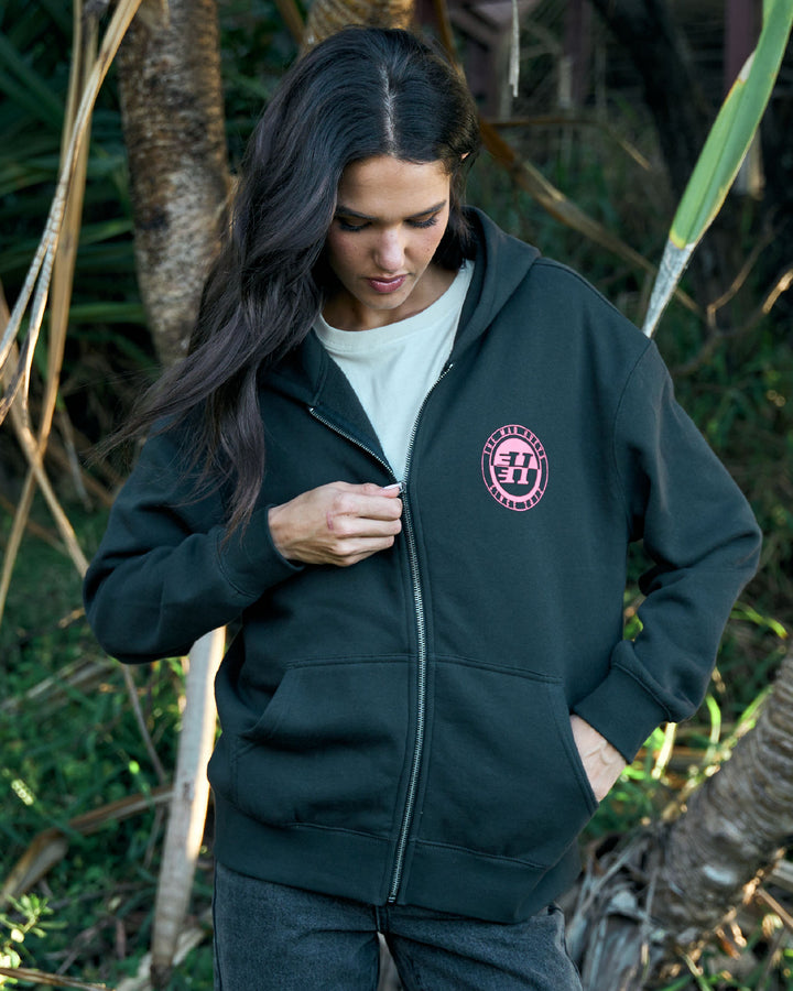 H SERIES SPLIT | WOMENS HOODED ZIP THRU - VINTAGE BLACK