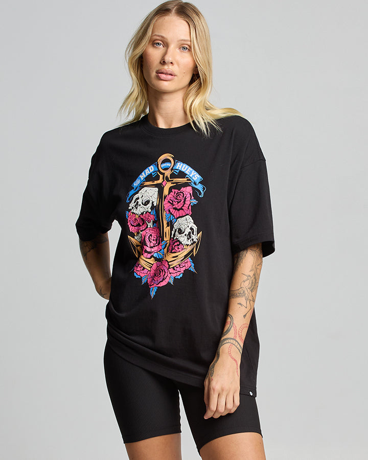 SKULLS AND ROSES | WOMENS OVERSIZED SS TEE - BLACK