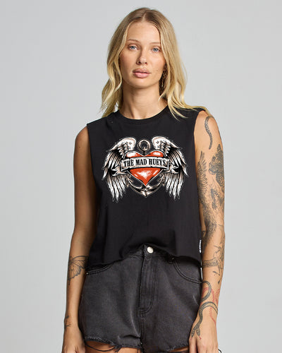 HARLEY HEART | WOMENS CROP MUSCLE - BLACK