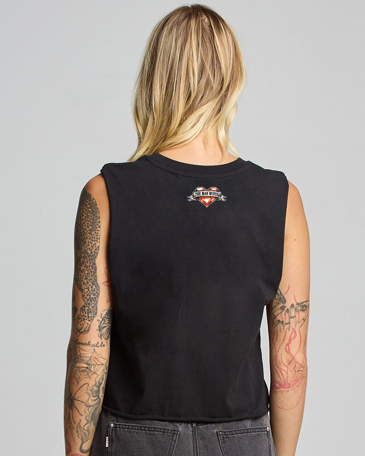 HARLEY HEART | WOMENS CROP MUSCLE - BLACK