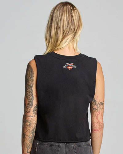 HARLEY HEART | WOMENS CROP MUSCLE - BLACK
