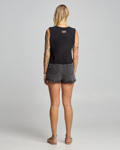 HARLEY HEART | WOMENS CROP MUSCLE - BLACK