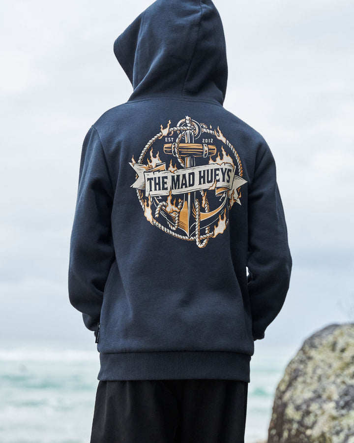 FLAME ANCHOR | YOUTH HOODED PULLOVER - NAVY