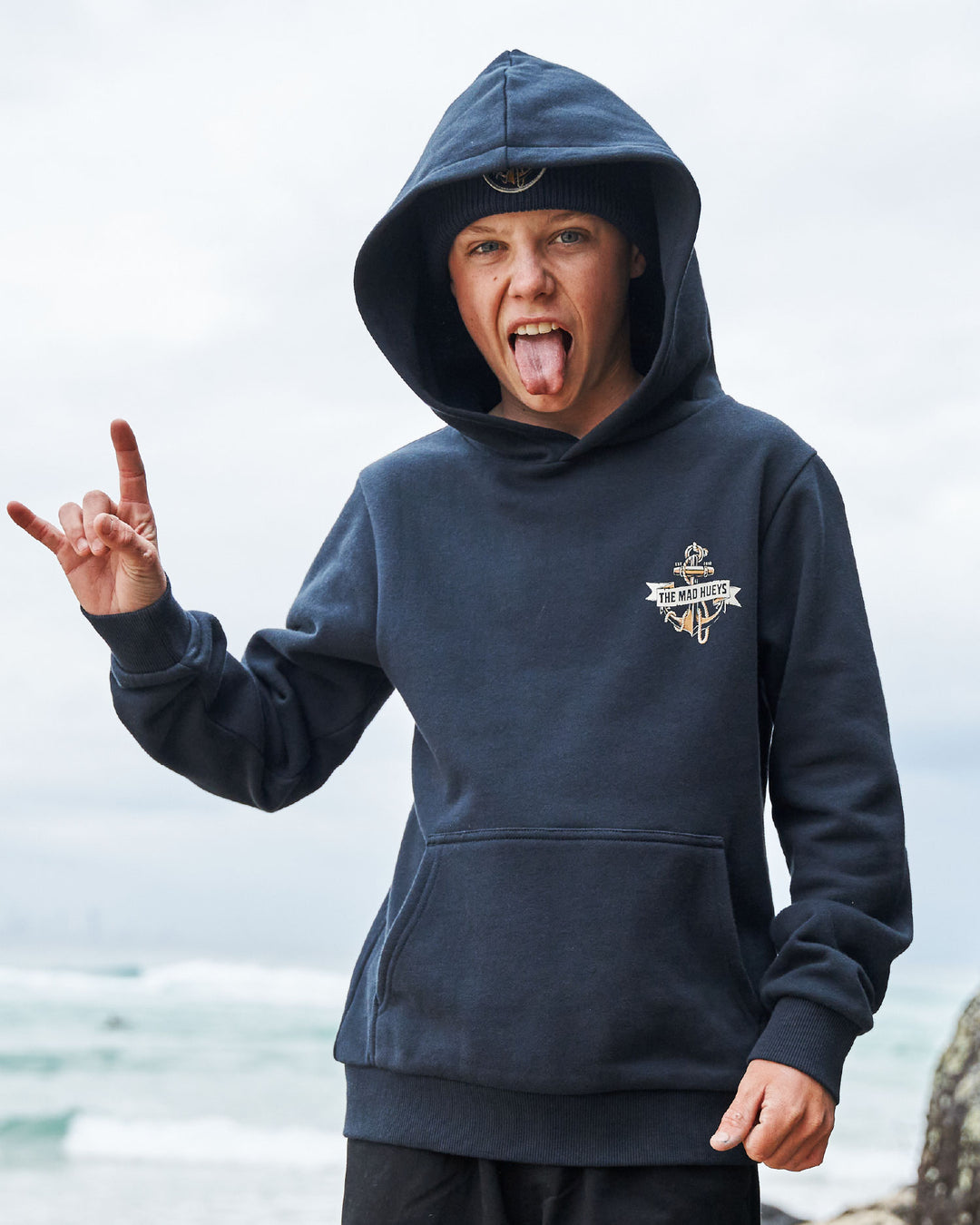 FLAME ANCHOR | YOUTH HOODED PULLOVER - NAVY