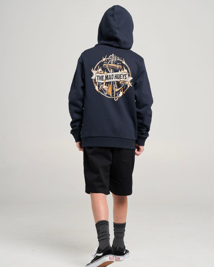 FLAME ANCHOR | YOUTH HOODED PULLOVER - NAVY