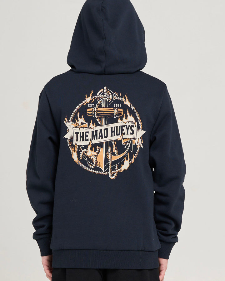 FLAME ANCHOR | YOUTH HOODED PULLOVER - NAVY